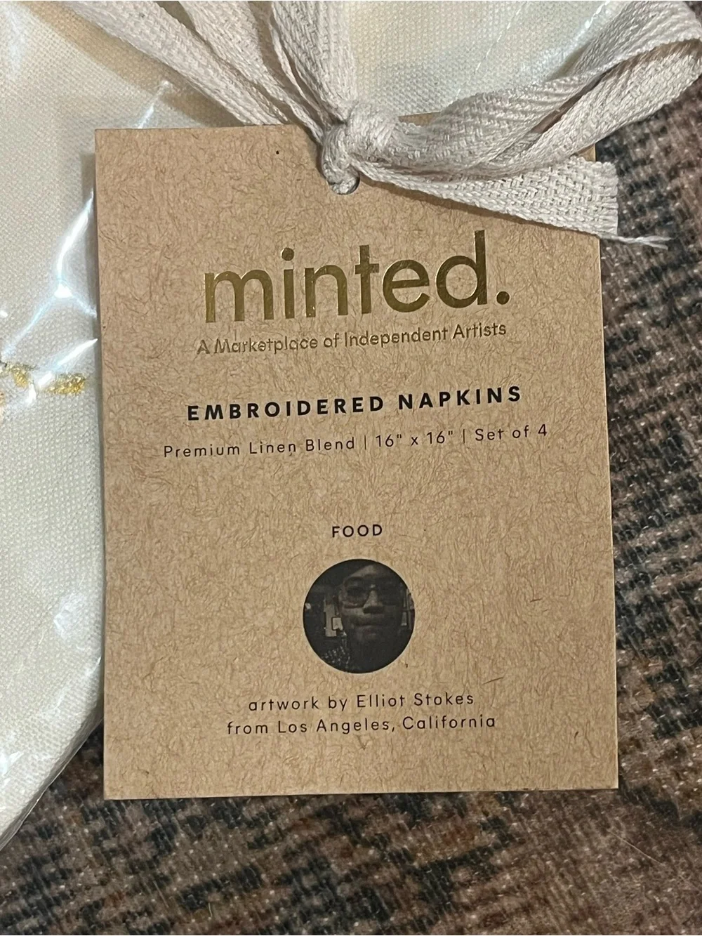 Minted Elliot Stokes Honey Bear Linen Blend Napkins Set of 4 NWT
